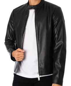 mens-snap-button-collar-black-faux-leather-jacket