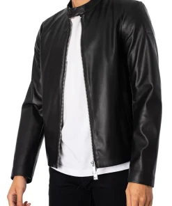 mens-snap-button-collar-black-faux-leather-jacket