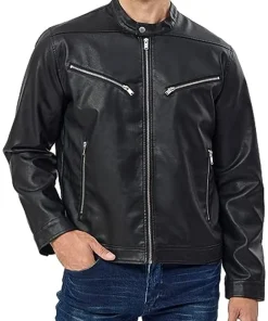 mens-stand-collar-black-faux-leather-biker-jacket