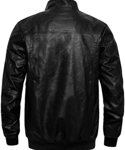 mens-stand-collar-black-faux-leather-slim-fit-bomber-jacket