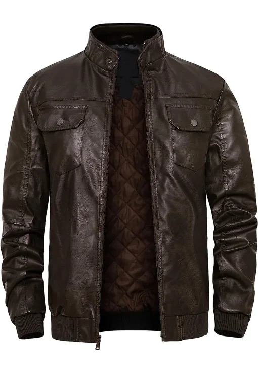 mens-stand-collar-brown-faux-leather-slim-fit-bomber-jacket