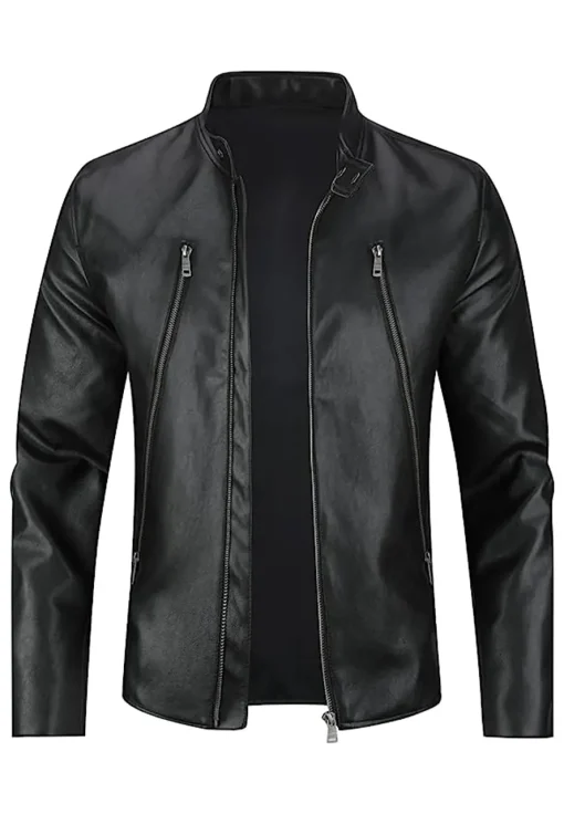 mens-stand-collar-casual-black-faux-leather-jacket