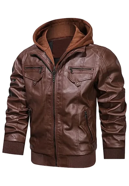 mens-vintage-brown-faux-leather-bomber-jacket-with-removable-hood