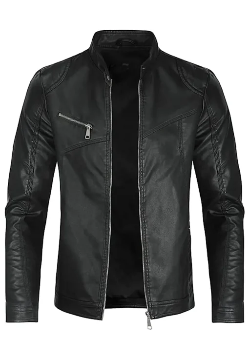 mens-zip-up-black-faux-leather-jacket