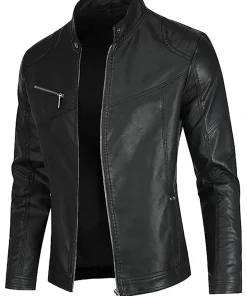 mens-zip-up-black-faux-leather-jacket