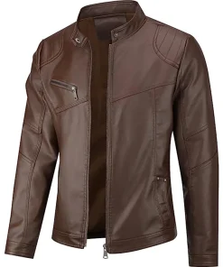 mens-zip-up-brown-faux-leather-jacket