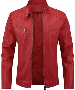 mens-zip-up-red-faux-leather-jacket