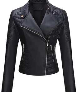 womens-black-faux-leather-casual-jacket