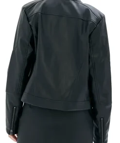 womens-black-faux-leather-snap-collar-jacket