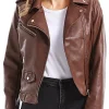 womens-brown-faux-leather-snap-down-lapel-jacket