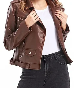 womens-brown-faux-leather-snap-down-lapel-jacket