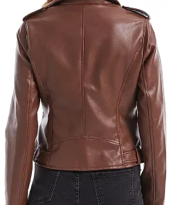 womens-brown-faux-leather-snap-down-lapel-jacket