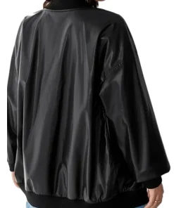 womens-button-front-black-faux-leather-bomber-jacket