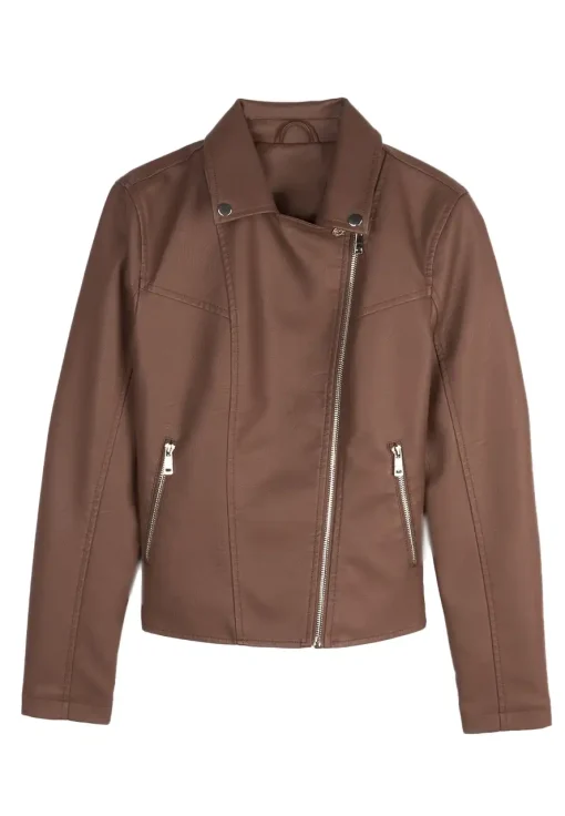 womens-casual-brown-faux-leather-biker-jacket