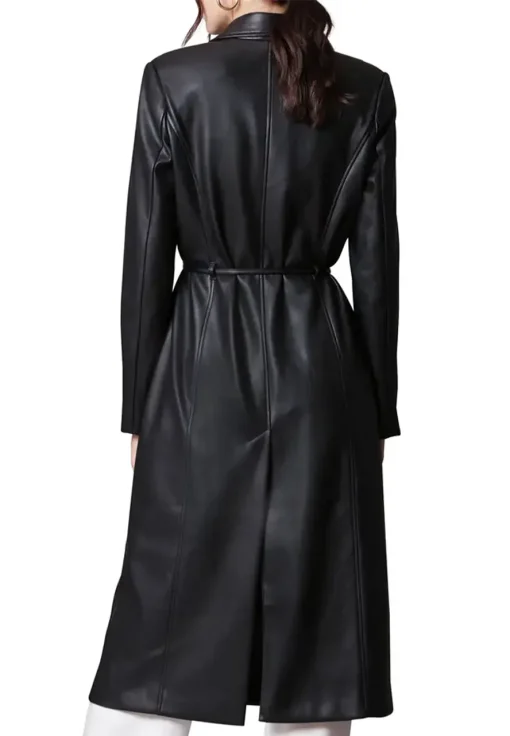 womens-double-breasted-black-faux-leather-trench-coat