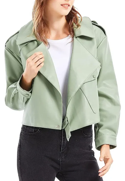 womens-green-faux-leather-biker-jacket