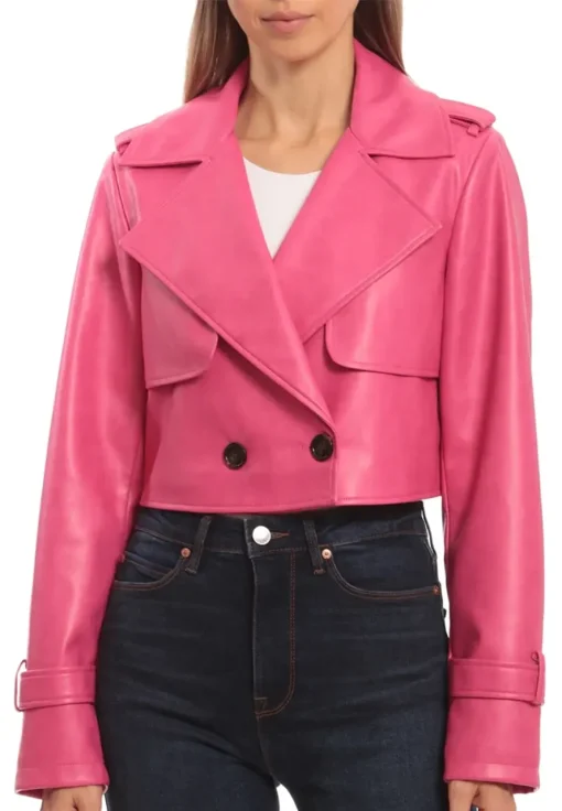 womens-pink-faux-leather-cropped-trench-jacket