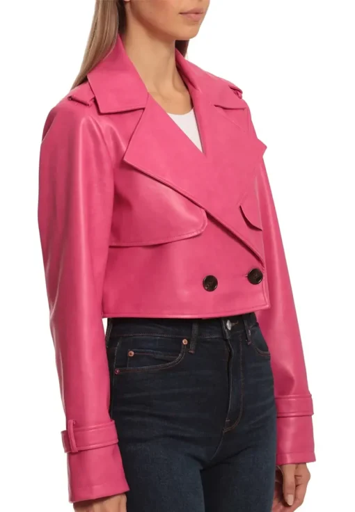 womens-pink-faux-leather-cropped-trench-jacket