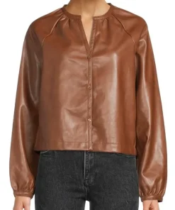 womens-puff-sleeve-brown-faux-leather-shirt-jacket