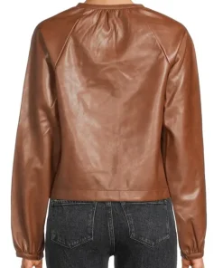 womens-puff-sleeve-brown-faux-leather-shirt-jacket