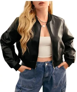 womens-zip-front-black-faux-leather-bomber-jacket
