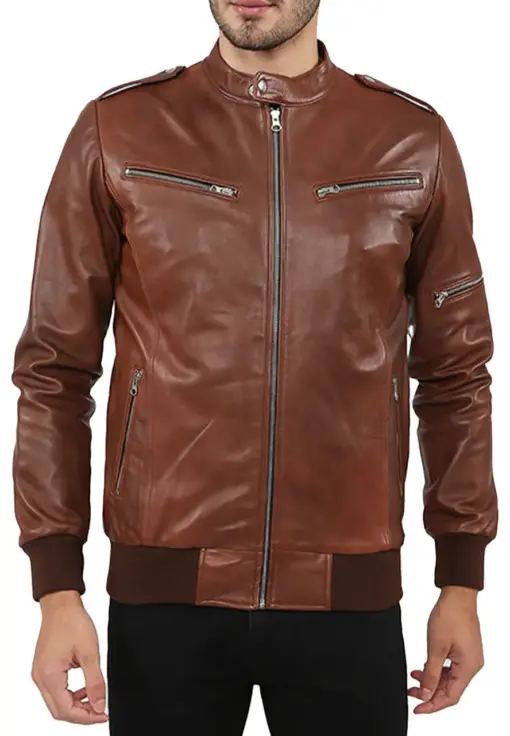 mens-band-collar-brown-bomber-faux-leather-jacket
