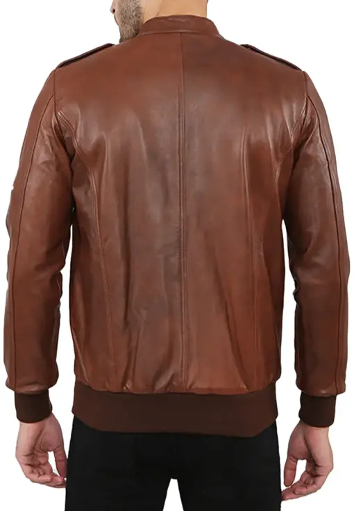 mens-band-collar-brown-bomber-faux-leather-jacket