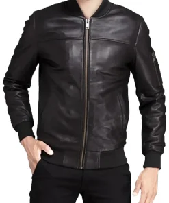 mens-biker-black-faux-leather-bomber-jacket