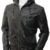mens-black-faux-leather-biker-hooded-jacket