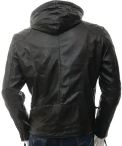 mens-black-faux-leather-biker-hooded-jacket