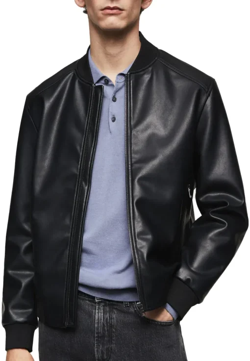 mens-black-faux-leather-classic-bomber-jacket