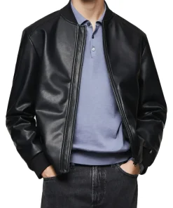mens-black-faux-leather-classic-bomber-jacket