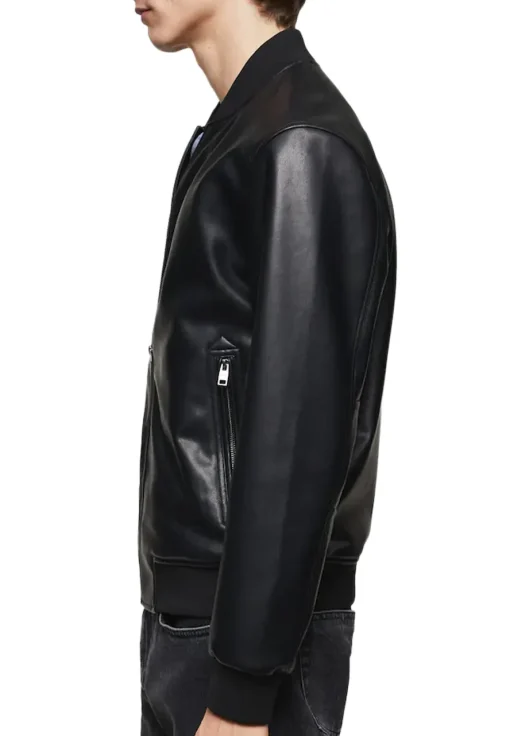 mens-black-faux-leather-classic-bomber-jacket