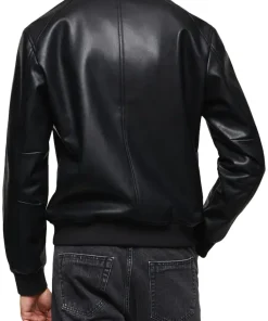 mens-black-faux-leather-classic-bomber-jacket