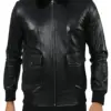 mens-black-faux-leather-fur-collar-bomber-jacket