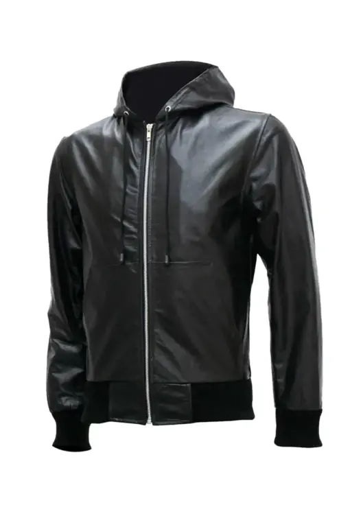 mens-black-hoodie-faux-leather-bomber-jacket