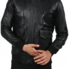 mens-black-shirt-collar-faux-leather-bomber-jacket