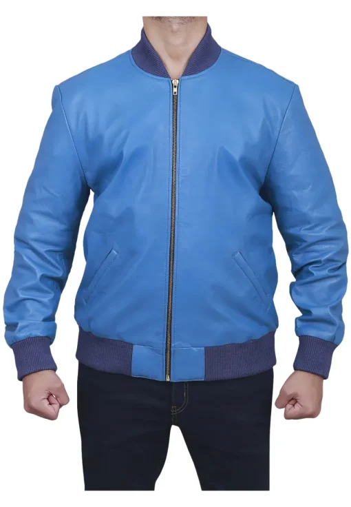 mens-blue-faux-leather-bomber-jacket