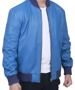 mens-blue-faux-leather-bomber-jacket