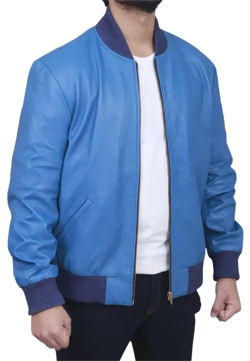 mens-blue-faux-leather-bomber-jacket