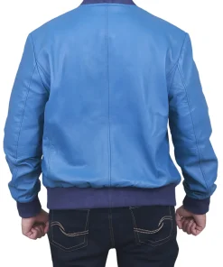mens-blue-faux-leather-bomber-jacket