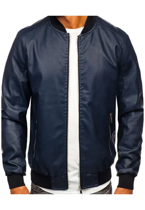 mens-bomber-navy-blue-faux-leather-jacket
