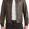 mens-bonded-brown-faux-leather-bomber-jacket