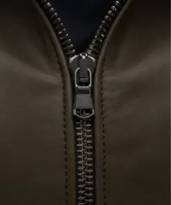 mens-buttoned-collar-green-faux-leather-bomber-jacket