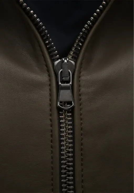mens-buttoned-collar-green-faux-leather-bomber-jacket