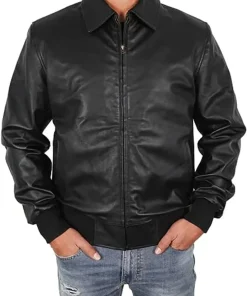 mens-casual-black-faux-leather-motorbike-bomber-jacket