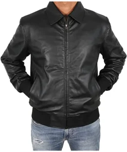 mens-casual-black-faux-leather-motorbike-bomber-jacket