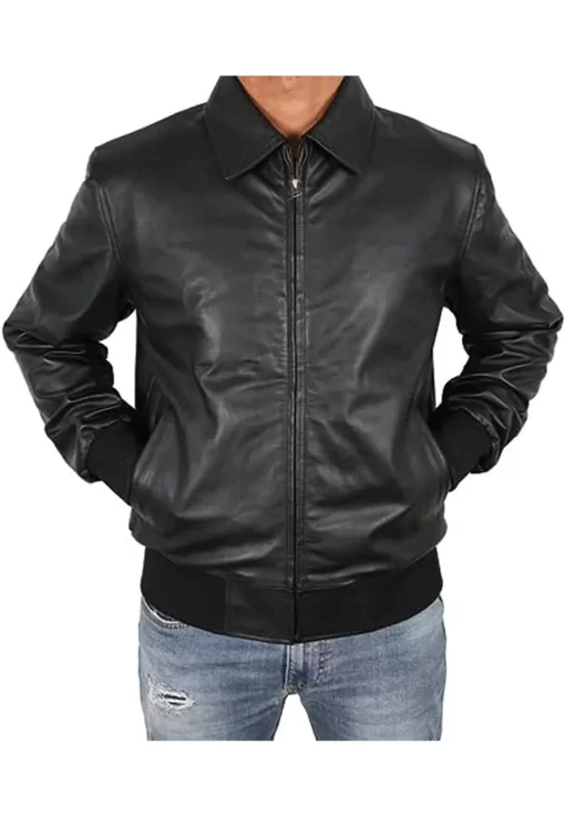 mens-casual-black-faux-leather-motorbike-bomber-jacket