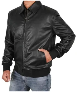 mens-casual-black-faux-leather-motorbike-bomber-jacket