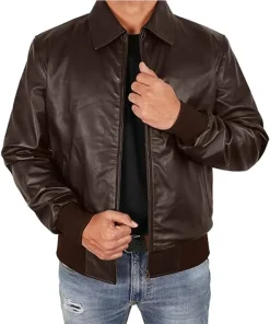 mens-casual-brown-faux-leather-motorbike-bomber-jacket